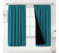 BellaHills 100% Blackout Curtains for Bedroom Thermal Insulated Curtains & Drapes Blackout Curtains Pencil Pleat Curtains for Living Room with Black Liner 2 Panels Set, 66 x 72 Inch, Turquoise Blue
