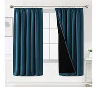 BellaHills 100% Blackout Curtains for Bedroom Thermal Insulated Curtains & Drapes Blackout Curtains Pencil Pleat Curtains for Living Room with Black Liner 2 Panels, 90 x 72 Inch, Dark Teal