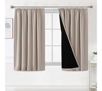 BellaHills 100% Blackout Curtains for Bedroom Thermal Insulated Curtains & Drapes Blackout Curtains Pencil Pleat Curtains for Living Room with Black Liner 2 Panels, 46 x 54 Inch, Natural Sand