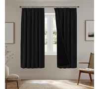 BellaHills 100% Blackout Curtains for Bedroom Thermal Insulated Curtains & Drapes for Living Room Black out Window Curtain Pencil Pleat Back Tab Rod Pocket 2 Panels, W66 X L72, Black