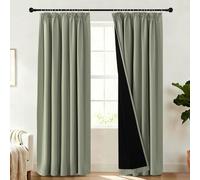 BellaHills 100% Blackout Curtains for Bedroom Thermal Insulated Curtains & Drapes for Living Room Black out Window Curtain with Hooks Pencil Pleat Back Tab Rod Pocket 2 Panels, W90 X L90, Light Sage
