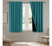 BellaHills 100% Blackout Curtains for Bedroom Thermal Insulated Curtains & Drapes for Living Room Short Window Curtain Pencil Pleat Back Tab Rod Pocket 2 Panels, W46 X L54, Turquoise Blue