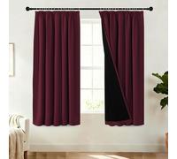 BellaHills 100% Blackout Curtains for Bedroom Thermal Insulated Curtains & Drapes for Living Room Short Window Curtain Pencil Pleat Back Tab Rod Pocket 2 Panels, W66 X L54, Burgundy