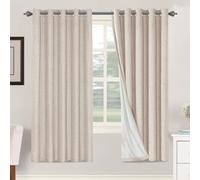 BellaHills Linen Blackout Curtains 100% Blackout Curtains for Bedroom Thermal Insulated Textured Linen Look Curtain Drapes Anti-Rust Grommet with White Liner, 2 Panels, 66 x 72 Inch, Natural