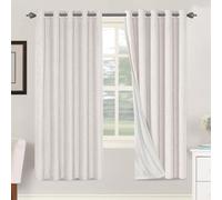 BellaHills 100% Blackout Curtains Linen Textured Blackout Curtains for Bedroom Full Light Blocking Thermal Insulated Curtain Panels Energy Saving with White Liner, 2 Panels, 66 x 72 Inch, Ivory