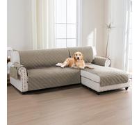 BellaHills 100% Waterproof Couch Covers for Sectional Sofa 2 Piece Sofa Covers Sectional Chaise Sofa Cover L Shaped for Dogs Non Slip (Right Chaise Lounge Cover + 3 Seat Sofa Cover, Taupe)