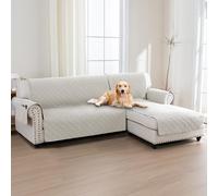 BellaHills 100% Waterproof Couch Covers for Sectional Sofa 2 Piece Sofa Covers Sectional Chaise Sofa Cover L Shaped for Dogs Non Slip (Right Chaise Lounge Cover + 3 Seat Sofa Cover, Beige)