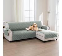 BellaHills 100% Waterproof Couch Covers for Sectional Sofa 2 Piece Sofa Covers Sectional Chaise Sofa Cover L Shaped for Dogs Non Slip (Right Chaise Lounge Cover + 3 Seat Sofa Cover, Lily Pad)
