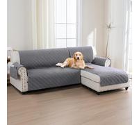 BellaHills 100% Waterproof Couch Covers for Sectional Sofa 2 Piece Sofa Covers Sectional Chaise Sofa Cover L Shaped for Dogs Non Slip (Right Chaise Lounge Cover + 3 Seat Sofa Cover, Grey)