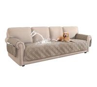 BellaHills 4 Seater Sofa Cover 100% Waterproof Living Room Washable Sofa Cover with Side Pocket Pet Couch Cover (4Seater, Taupe)