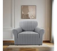 BellaHills High Stretch Armchair Covers Super Soft Chair Covers for Living Room Non Slip Sofa Cover with Elastic Bottom Couch Covers Washable Jacquard Fabric Stripe Design (1 Seater, Grey)