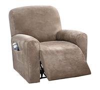 BellaHills High Stretch Sofa Slipcover Velvet Plush Sofa Cover for Living Room Sofa Cover Slip Resistant Stylish Furniture Protector/Couch Covers/Lounge Covers for Recliner (Recliner, Taupe)