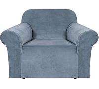 BellaHills Real Velvet Stretch Sofa Covers Couch Covers Sofa Slipcovers Furniture Protector for Sofas | Form Fitted with Elastic Bottom, Ultra Thick Soft Non Slip Covers (1 Seater, Stone Blue)