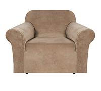 BellaHills Real Velvet Stretch Sofa Covers Couch Covers Sofa Slipcovers Furniture Protector for Sofas | Form Fitted with Elastic Bottom, Ultra Thick Soft Non Slip Covers (1 Seater, Camel)
