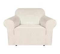 BellaHills Real Velvet Stretch Sofa Covers Couch Covers Sofa Slipcovers Furniture Protector for Sofas | Form Fitted with Elastic Bottom, Ultra Thick Soft Non Slip Covers (1 Seater, Ivory)