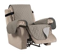 BellaHills Reversible Recliner Sofa Covers Water Resistant Chair Covers Sofa Slipcovers for Cats Furniture Protector for Recliner Chair with Elastic Straps for Pets (Recliner,Khaki/Beige)