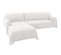 BellaHills Sectional Sofa Covers L Shape Couch Cover Washable 2 Pieces Non-Slip Slipcover for Sectional Sofa Feature Geometrical Woven Jacquard Fabric (160x280cm+180x300cm, White)