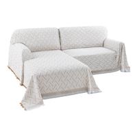BellaHills Sectional Sofa Covers L Shape Couch Cover Washable 2 Pieces Throw Blanket for Sectional Sofa Feature Geometrical Woven Jacquard Fabric (160x280cm+180x260cm, Khaki/White)