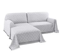 BellaHills Sectional Sofa Covers L Shape Couch Cover Washable 2 Pieces Throw Blanket for Sectional Sofa Feature Geometrical Woven Jacquard Fabric (160x280cm+180x260cm, Grey/White)