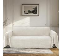 BellaHills Sofa Cover 3 Seater Chenille Sofa Covers 2 Seater Armchair Covers L Shape Sofa Slipcover Non-Slip Couch Covers with Tassel Sofa Protector from Dogs, 180x340cm, Beige
