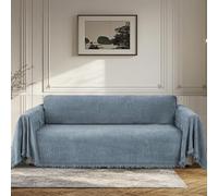 BellaHills Sofa Cover 3 Seater Chenille Sofa Covers 2 Seater Armchair Covers L Shape Sofa Slipcover Non-Slip Couch Covers with Tassel Sofa Protector from Dogs, 180x340cm, Stone Blue