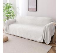 BellaHills Sofa Cover 3 Seater Washable Couch Covers for Dogs Cotton Throw Blanket Sectional Sofa Covers Furniture Protectors for Pets Kids Feature Geometrical Jacquard Fabric (180x300cm, White)
