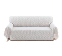 BellaHills Sofa Cover 3 Seater Washable Couch Covers for Dogs Cotton Throw Blanket Sectional Sofa Covers Furniture Protectors for Pets Kids Feature Geometrical Jacquard Fabric (180x300cm, Khaki/White)