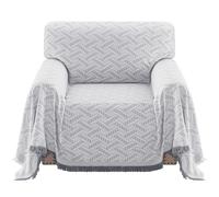 BellaHills Sofa Cover for Armchairs Couch Covers Cotton Sofa Slipcovers Furniture Protectors from Pets Knitted Decorative Settee Covers (180x230cm, Grey/White)