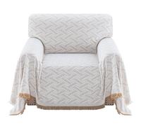 BellaHills Sofa Cover for Armchairs Couch Covers Cotton Sofa Slipcovers Furniture Protectors from Pets Knitted Decorative Settee Covers (180x230cm, Khaki/White)