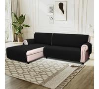 BellaHills Sofa Cover L Shape 2 Piece Couch Cover for Sectional Sofa Non Slip Corner Sofa Cover Water Resistant Chaise Sofa Cover for Dogs (Left Chaise Lounge + 3 Seater, Black)