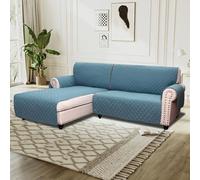 BellaHills Sofa Cover L Shape 2 Piece Couch Cover for Sectional Sofa Non Slip Corner Sofa Cover Water Resistant Chaise Sofa Cover for Dogs (Left Chaise Lounge + 2 Seater, Smoke Blue)