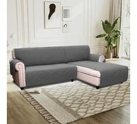 BellaHills Sofa Cover L Shape 2 Piece Couch Cover for Sectional Sofa Non Slip Corner Sofa Cover Water Resistant Chaise Sofa Cover for Dogs (Right Chaise Lounge + 3 Seater, Charcoal Grey)