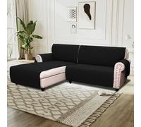 BellaHills Sofa Cover L Shape 2 Piece Couch Cover for Sectional Sofa Non Slip Corner Sofa Cover Water Resistant Chaise Sofa Cover for Dogs (Left Chaise Lounge + 2 Seater, Black)