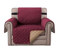 BellaHills Sofa Cover Reversible Armchair Covers Water Repellent Sofa Slipcover from Pets Couch Covers for Cats Checked Pattern Thick Quilted with Elastic Strap (Chair, Burgundy/Tan)