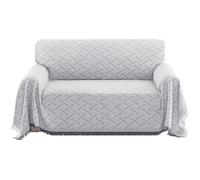 BellaHills Sofa Covers 2 Seater Washable Couch Covers for Dogs Cotton Throw Blanket Sectional Sofa Covers Furniture Protectors for Pets Kids Feature Geometrical Jacquard Fabric(180x260cm, Grey/White)