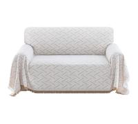 BellaHills Sofa Covers 2 Seater Washable Couch Covers for Dogs Cotton Throw Blanket Sectional Sofa Covers Furniture Protectors for Pets Kids Feature Geometrical Jacquard Fabric(180x260cm, Khaki/White)