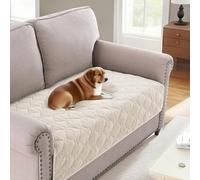 BellaHills Soft Chenille Sofa Cover Pet Fuzzy Sofa Covers 2 Seater Anti Slip Sofa Slipcovers with Strap Couch Cover for Dogs Cats Kids Furniture Protector Washable (90 x 160cm, Ivory)
