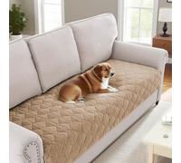 BellaHills Soft Chenille Sofa Cover Pet Fuzzy Sofa Covers for 3 Cushion Couch Anti Slip Sofa Slipcovers with Strap Furniture Protector Cover for Dogs Cats Kids (90 x 210cm, Khaki)
