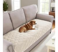 BellaHills Soft Chenille Sofa Cover Pet Fuzzy Sofa Covers for 3 Cushion Couch Anti Slip Sofa Slipcovers with Strap Furniture Protector Cover for Dogs Cats Kids (90 x 210cm, Ivory)