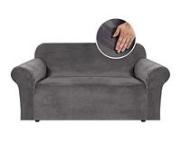 BellaHills Stretch Velvet Sofa Covers for 2 Cushion Couch Covers Sofa Slipcovers with Non Slip Straps Underneath The Furniture, Crafted from Thick Comfy Rich Velour (2 Seater, Grey)