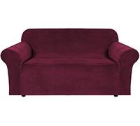 BellaHills Stretch Velvet Sofa Covers for 2 Cushion Couch Covers Sofa Slipcovers with Non Slip Straps Underneath The Furniture, Crafted from Thick Comfy Rich Velour (2 Seater, Burgundy)