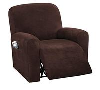 BellaHills Velvet Plush Couch Cover for Recliner Couch Stretch Sofa Slipcover Featuring Plush Soft & Comfortable Fabric, Slip Resistant, Form Fit Stretch Furniture Protector (Recliner, Brown)