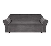 BellaHills Velvet Sofa Slipcover Stretch Large Couch Covers Soft Sofa Cover Furniture Protector with Non Slip Straps, Slipcover for Sofa, Couch Covers for Dogs, Couch Slipcover (3 Seater, Grey)