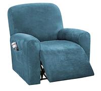 BellaHills Velvet Sofa Slipcovers Spandex Plush Furniture Cover Deluxe Lounge Cover, Stretch Sofa Protector for Dogs, High Stretch Furniture Protector for Recliner (Recliner, Peacock Blue)