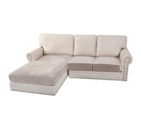 BellaHills Velvet Stretch Sofa Seat Cushion Covers Chaise Cover Furniture Protector for Chaise Sofa with Elastic Bottom (Chaise, Oatmeal)
