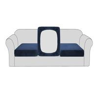 BellaHills Velvet Stretch Sofa Seat Cushion Covers Modular Cushion Covers Furniture Protector Sofa Seat Cover with Elastic Bottom (3 Pieces, Navy)