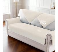 BellaHills Waterproof Sofa Cover 1 2 3 Seater Washable Non-Slip Seat Cushion Covers Flannel Couch Covers for Sectional Sofa, Sofa Slipcovers L Shaped Furniture Protector, 90x90 cm, Beige