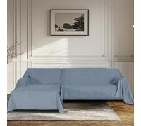 BellaHills Waterproof Sofa Cover 3 Seater Chenille Sofa Covers 2 Seater Armchair Covers L Shape Sofa Slipcover Non-Slip Couch Covers with Tassel Sofa Protector from Dogs, 180x280/180x280cm, Stone Blue