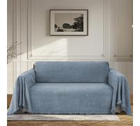 BellaHills Waterproof Sofa Cover 3 Seater Chenille Sofa Covers 2 Seater Armchair Covers L Shape Sofa Slipcover Non-Slip Couch Covers with Tassel Sofa Protector from Dogs, 180x260cm, Stone Blue