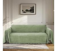 BellaHills Waterproof Sofa Cover 3 Seater Chenille Sofa Covers 2 Seater Armchair Covers L Shape Sofa Slipcover Non-Slip Couch Covers with Tassel Sofa Protector from Dogs, 180x300cm, Green